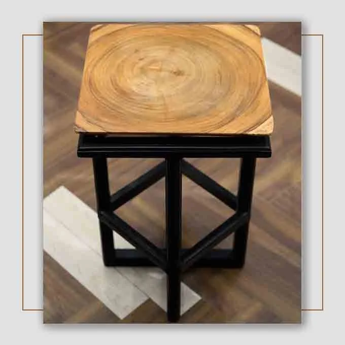 Custom Made Solid Wooden Bar Stool with Black Finish Legs