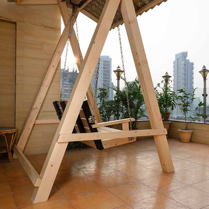 Solid Spruce Wood Outdoor Stand Swing Jhula - Image 2