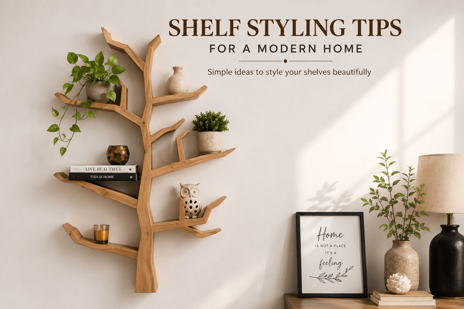 Shelf Styling Tips for a Modern Home with books, plants and decorative accessories | Wootique